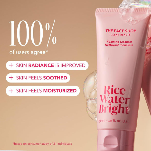 The Face Shop Rice Water Bright Travel Kit, Korean Skin Care Set with Ceramide, Gift Set - Gentle Face Wash & Vegan Skin Care (Serum, Cream, Eye Cream), Hydrating for Dry Skin, Daily Face Moisturizer