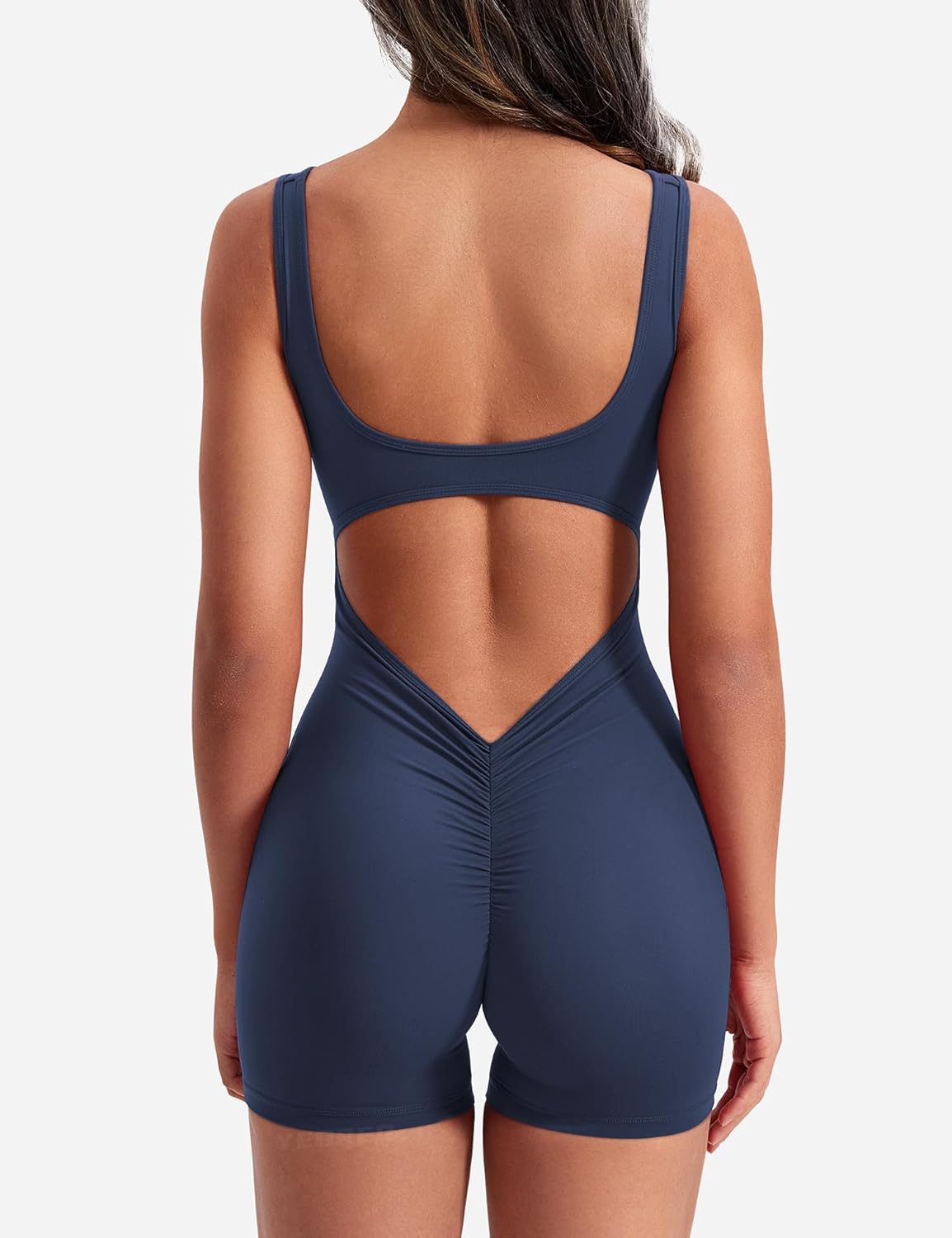 YEOREO One Piece Workout Jumpsuits for Women Backless Tummy Control Sleeveless Jumpsuits Lizvette V Back Scrunch Yoga Romper