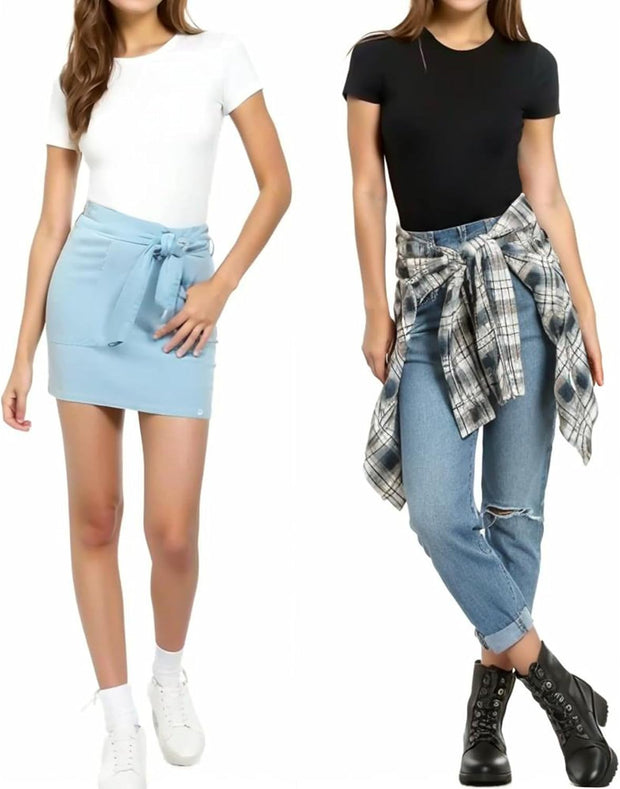 MANGOPOP Women's Round Neck Short Sleeve T Shirts Basic Bodysuits