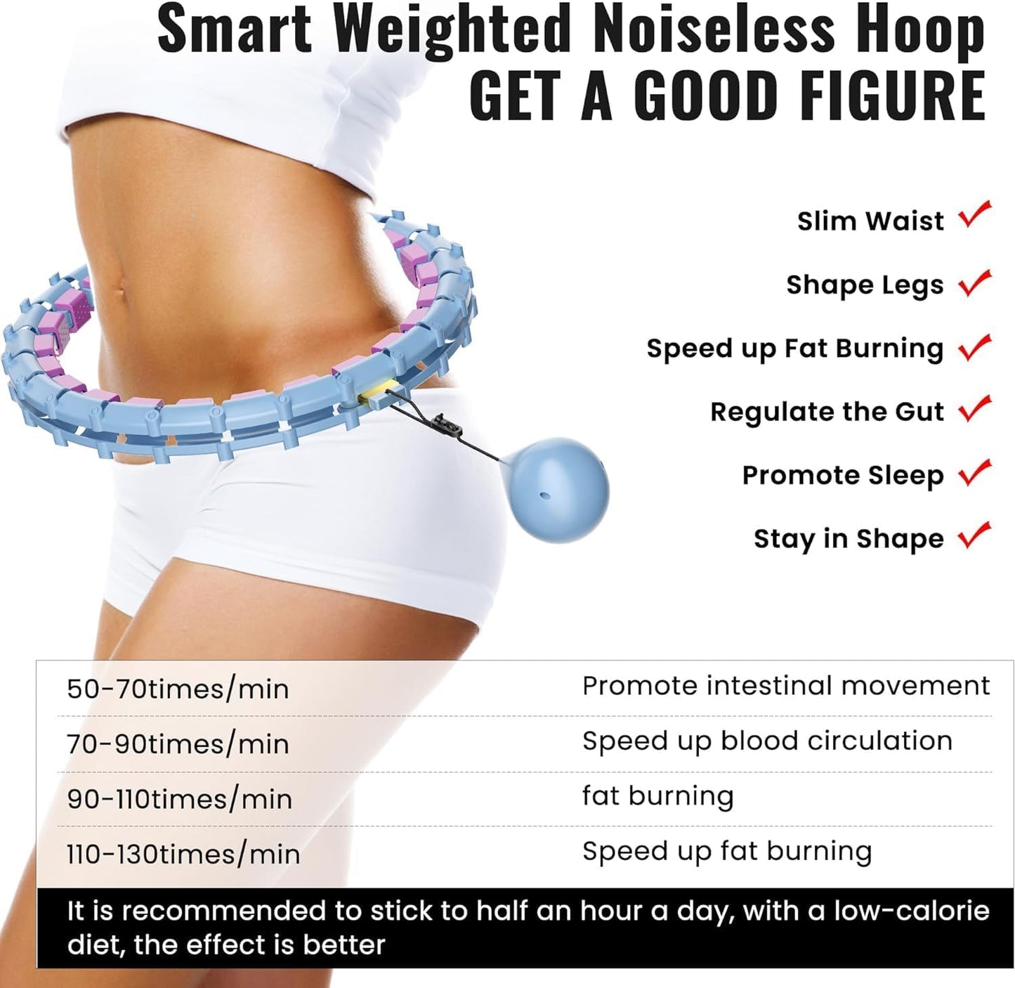 65inch 32 Knots Plus Size Quiet Weighted Hula Infinity Fitness Detachable Hoops Smart Silent Infinity Hula for Women 2 in 1 Waist and Abdominal Workout Hoop
