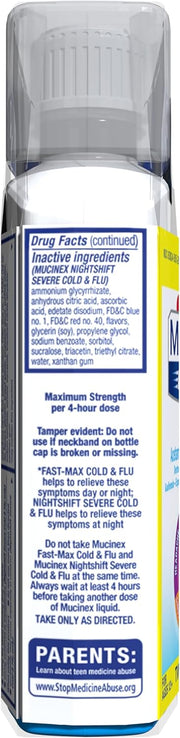 Mucinex Maximum Strength Fast-Max Cold & Flu and Nightshift, All-in-One Multi Symptom Relief Liquid, 6 Fl Oz - 2 Count (Pack of 1)
