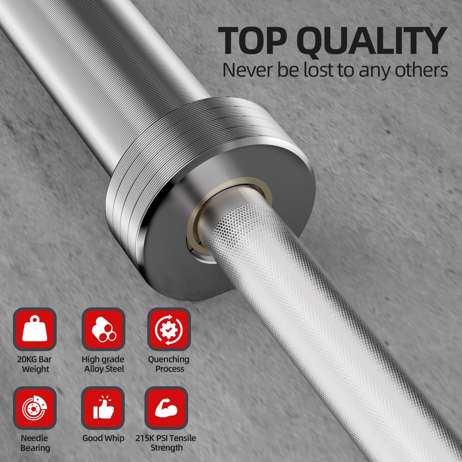 7ft Olympic Barbell, 45 lb Barbell for Powerlifting and Weightlifting, 2000 lbs Weight Capacity 215K PSI Weight Bar Fit 2" Weights for Squat, Bench Press, Deadlift
