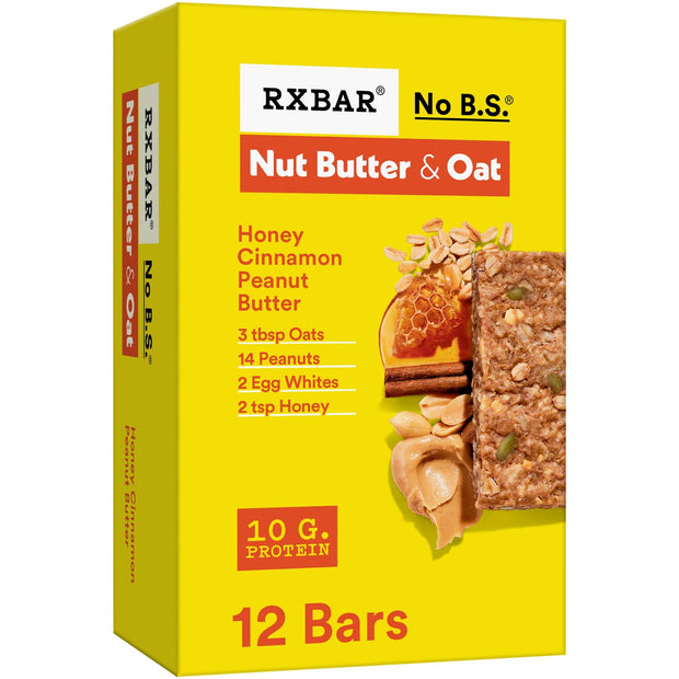 RXBAR Nut Butter and Oat Protein Bars, Protein Snacks, Honey Cinnamon Peanut Butter (6 Boxes, 30 Bars)