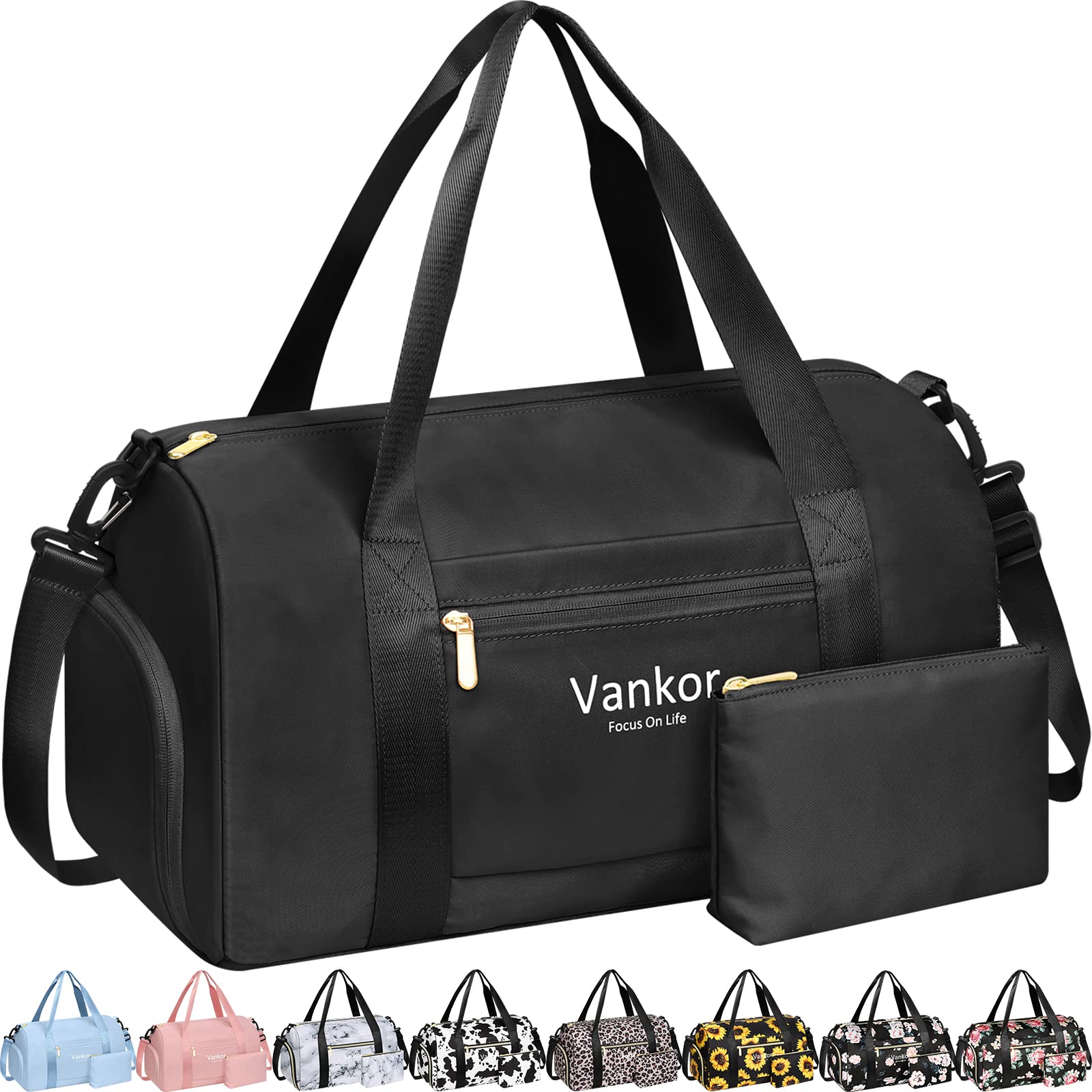 Gym Bag for Women with Shoe Compartment Waterproof, Sports Duffle Bag for Travel Duffel Weekender Carry on Beach Yoga Overnight Luggage Mommy Maternity Hospital Bag Blue 17.5 Inch