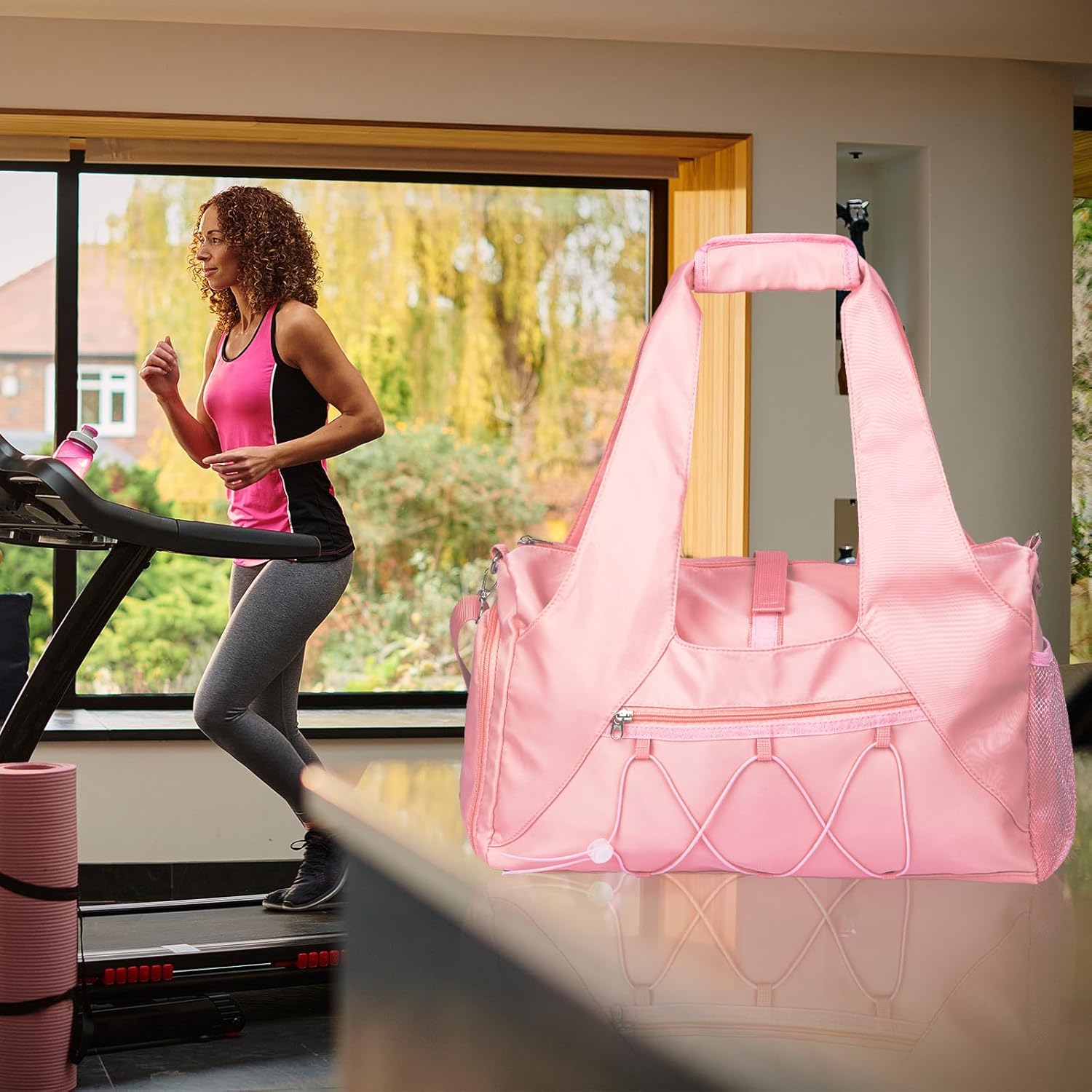 Gym Bag for Womens,Yoga Mat Bag with Shoes Compartment Water Bottle Carrier Multi-Functional Bags Ideal for Travel, Gym, Sports, Weekender