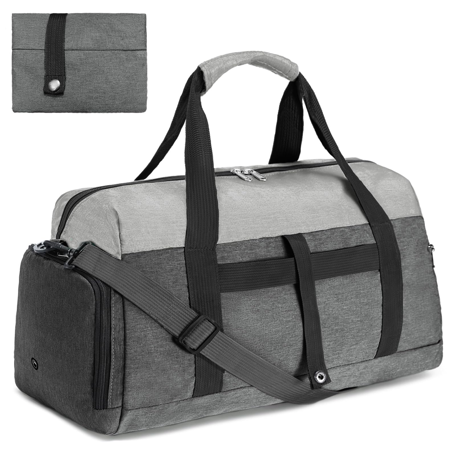 Gym Bags for Women Men with Wet & Shoe Compartment, 40L Foldable Travel Duffle Bag, Lightweight Weekender Overnight Duffel Bag for Traveling Sports Gym(Black)