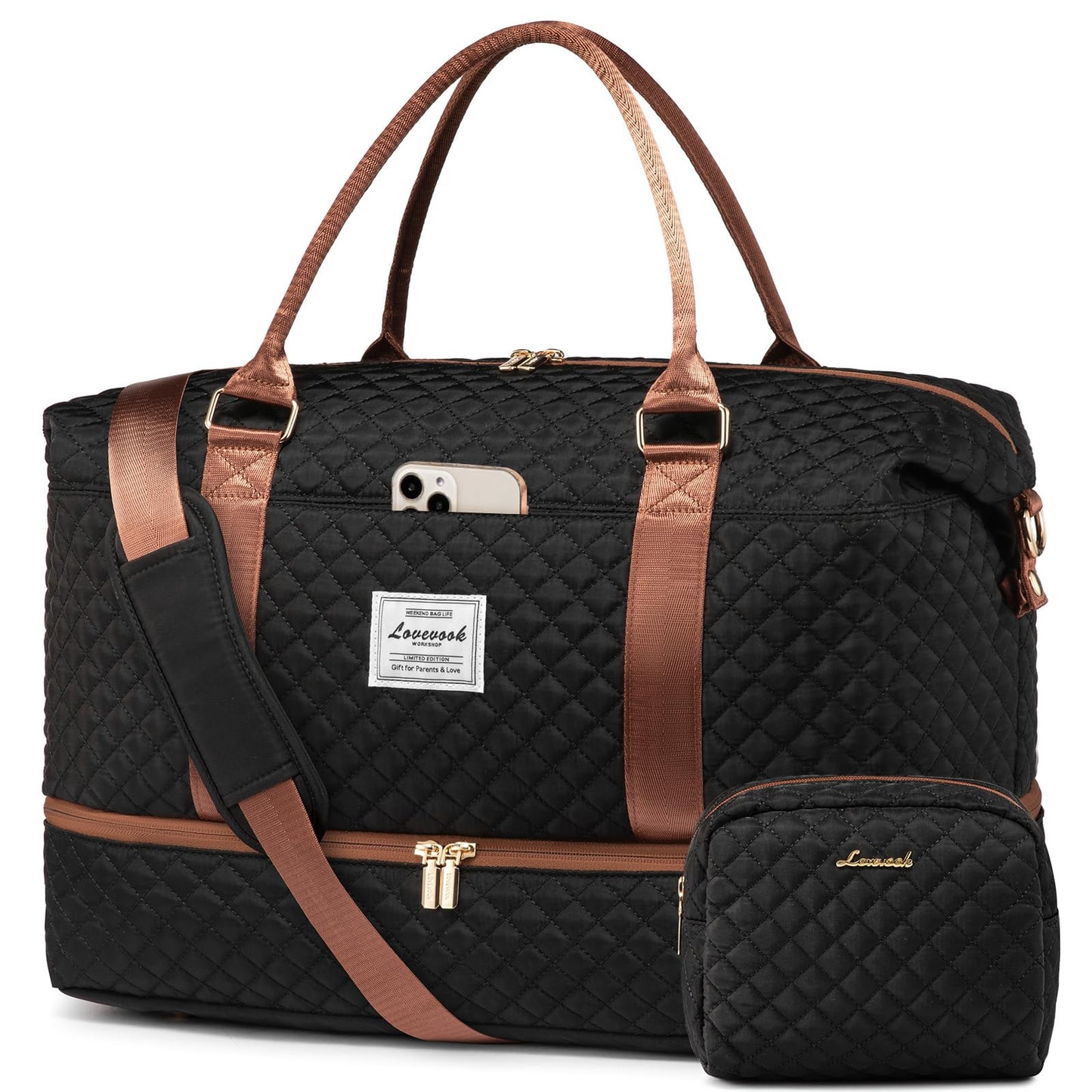 LOVEVOOK Travel Duffle Bag,Weekender Bags for Women with Shoe Compartment，Carry on Overnight Bag with Toiletry Bag,Gym Duffel Bag with Wet Pocket, Hospital Bags for Labor and Delivery