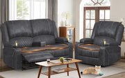 Loveseat Recliner Sofa Set with 2-Tier Cushion, 2+1+1 Pieces in Living Room, 2 Seater Reclining Loveseat Leather with Removable Console, 2 Oversize Recliner Chair Sofa Seat - Grey