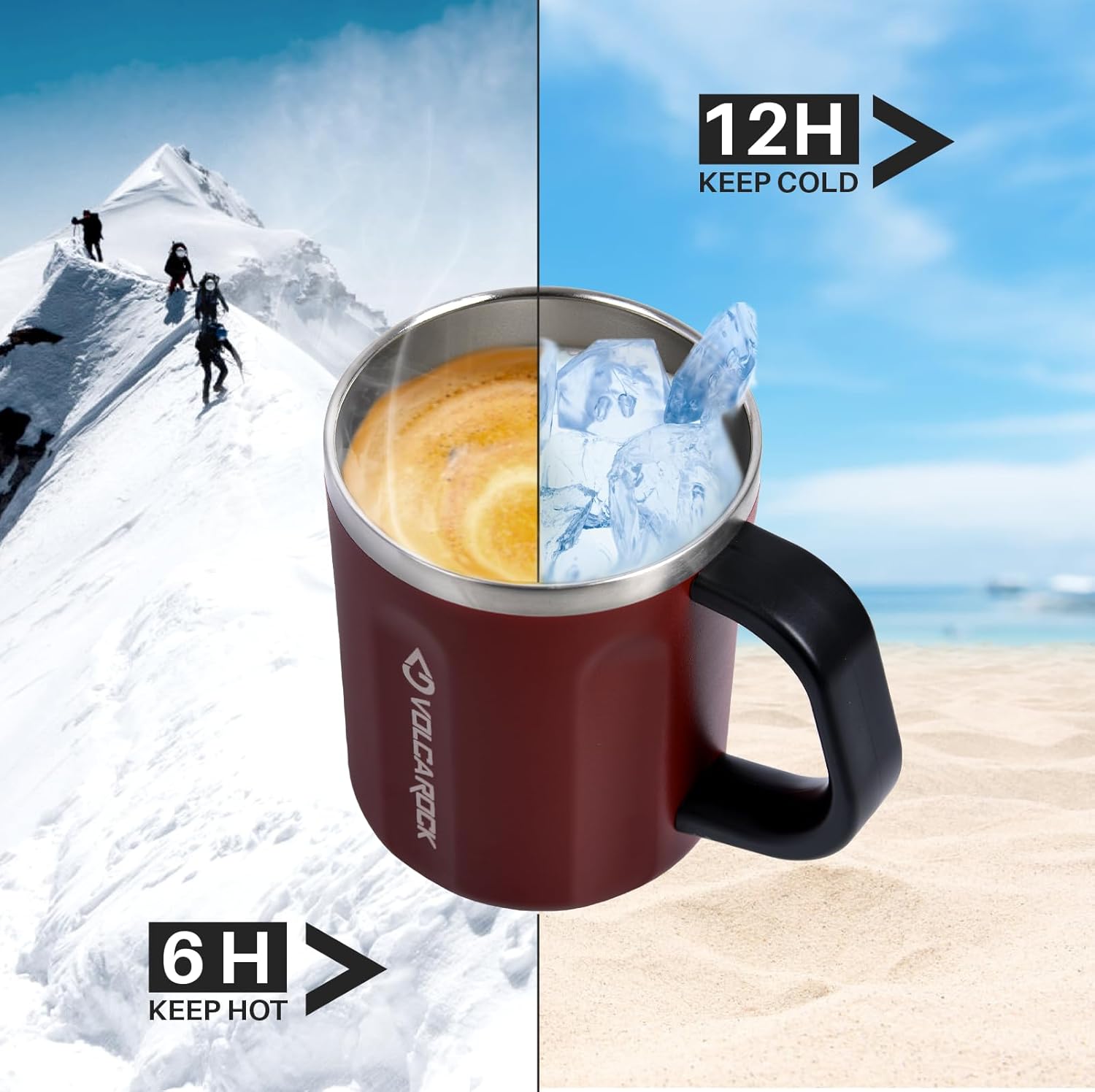 16oz Coffee Mug, Vacuum Insulated Camping Mug with Lid, Double Wall Stainless Steel Travel Tumbler Cup, Coffee Thermos Outdoor, Great for Any Beverage (Brick Red)