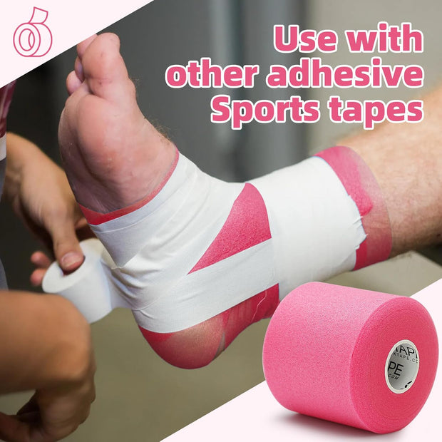 OK TAPE Pre Wrap Tape (4-Rolls) - Athletic Foam Underwrap for Sports, Protect for Ankles Wrists Hands and Knees, 2.75 Inches x 30 Yards - Black/Pink/Beige/White