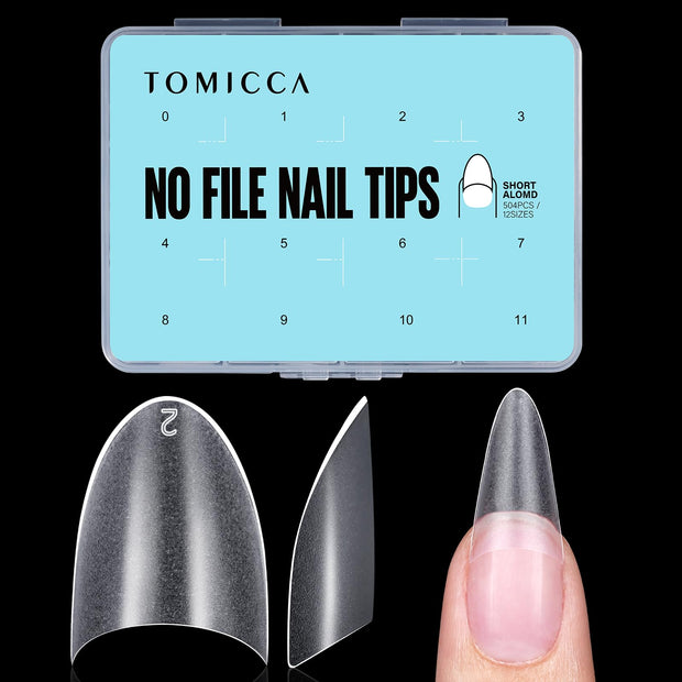 TOMICCA Short Coffin Nail Tips, 240Pcs Acrylic Half Cover Nail Tips Coffin, No C Curve Full Matte Gel Nail Tips Short, Nail Extension Tips for Beginner and Professional 12 Sizes
