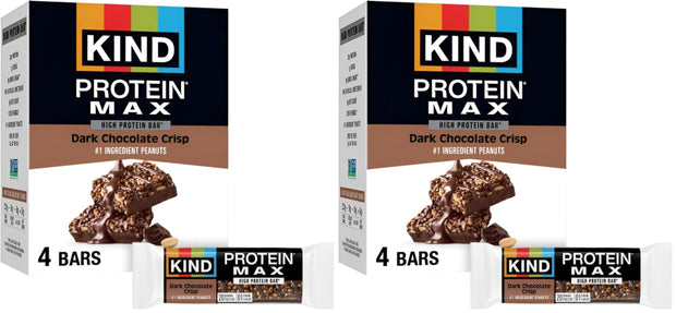 KIND Protein MAX, Dark Chocolate Crisp, 20g Protein, 1g Sugar, Low Sugar, High Protein Snack Bars, 4 Count