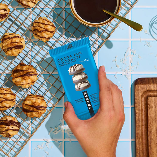 TRUBAR Vegan Protein Bar, Cocoa For Coconuts, Gluten Free, Plant Based Protein, Dairy Free, Non GMO, Soy Free, No Sugar Alcohols, 12G Protein, 12G Fiber, 23G Carb, On the Go Snack Bars, 12ct