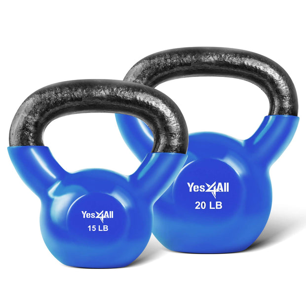 Yes4All Kettlebell Set Vinyl Coated Weights Combo for Full Body Workout Equipment Push up, Grip Strength Training, Dumbbell Weights Exercises