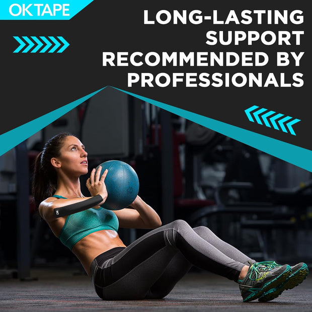 OK TAPE 4 Rolls Kinesiology Tape Precut, Cotton Elastic Athletic Tape Latex Free,20 Strips per Roll 2in x 16ft,Muscle Support,Mixcolor