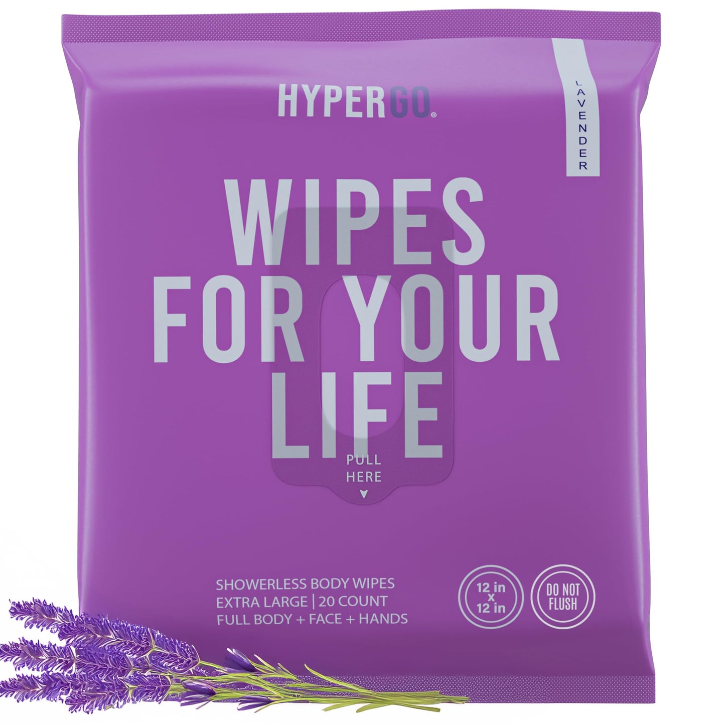 HyperGo XL Body Wipes for Women & Men – 12" x12" Rinse-Free Full Body Cleansing Wipes 20 Count Pack - Mint | Biodegradable, Hypoallergenic, Aloe-Infused | Gym, Festival, Camping Essentials