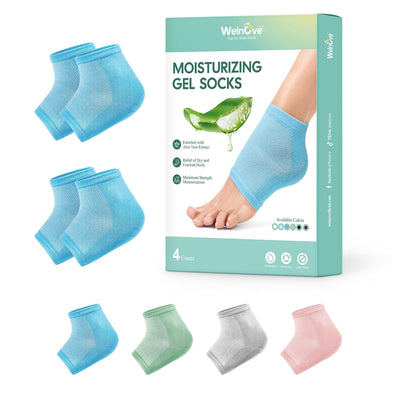 Welnove Moisturizing Heel Socks - 2 Pairs Aloe Vera Extract Infused Gel Lining for Dry Feet - Cracked Heel Repair Treatment - Cotton Socks for Women Men Foot Care (Regular Sizes)