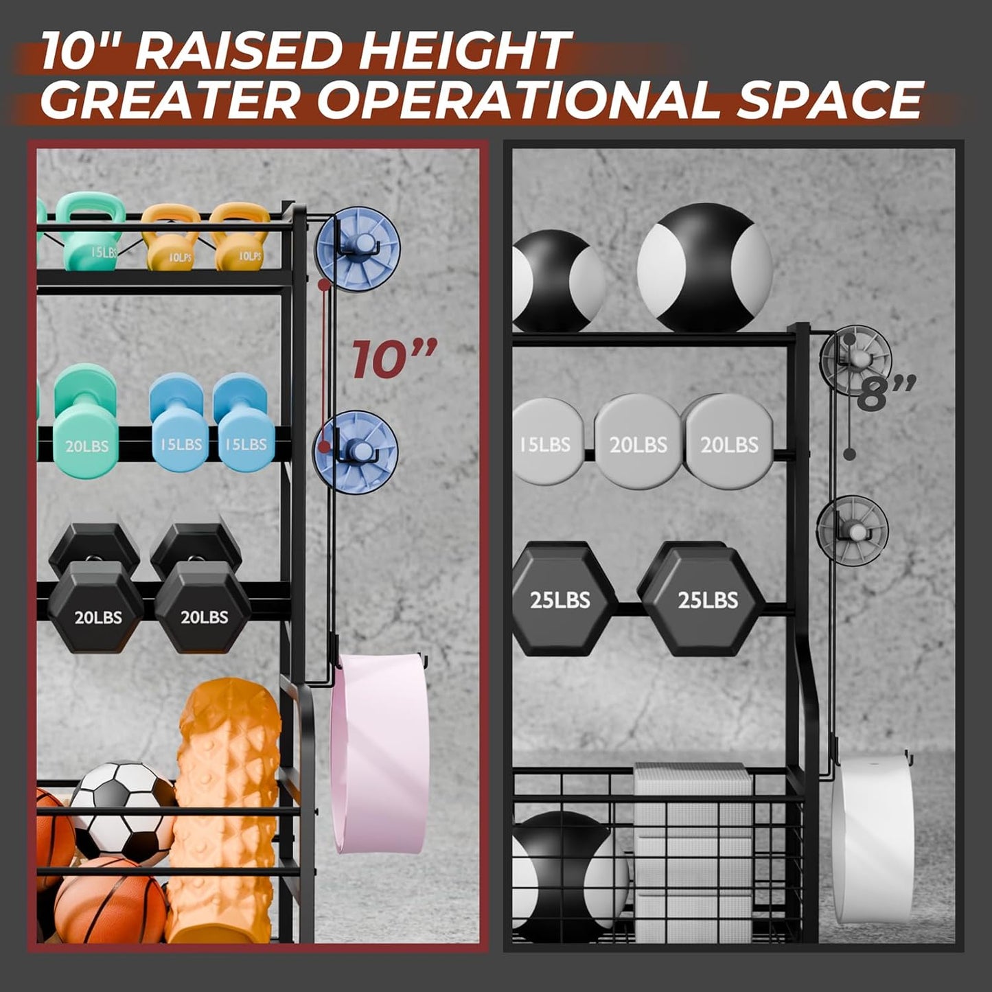 Dumbbell Rack Weight Stand - 4-Tier Adjustable Weight Rack for Dumbbells, Home Gym Storage Rack for Yoga Mat Foam Roller Kettlebells, Workout Equipment Storage Organizer With Wheels