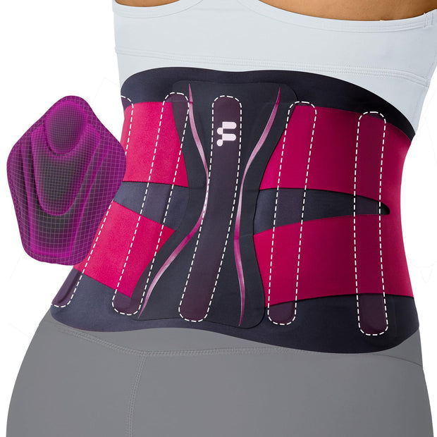 Ultra Thin Back Brace for Lower Back Pain Women, Enhanced Lumbar Support System, Seamless Yoga Fabric, Slim-Fit & Invisible, Wear under Clothes, Sciatica, Posture, Lifting, Rose, Size L