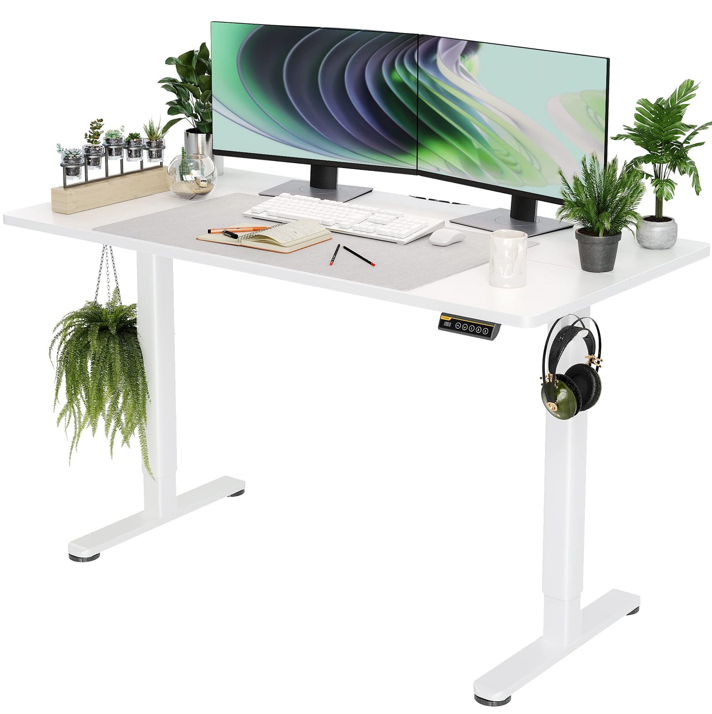 Claiks Electric Standing Desk, Adjustable Height Stand up Desk, 24x48 Inches Sit Stand Home Office Desk with Splice Board, Black Frame/Rustic Brown Top
