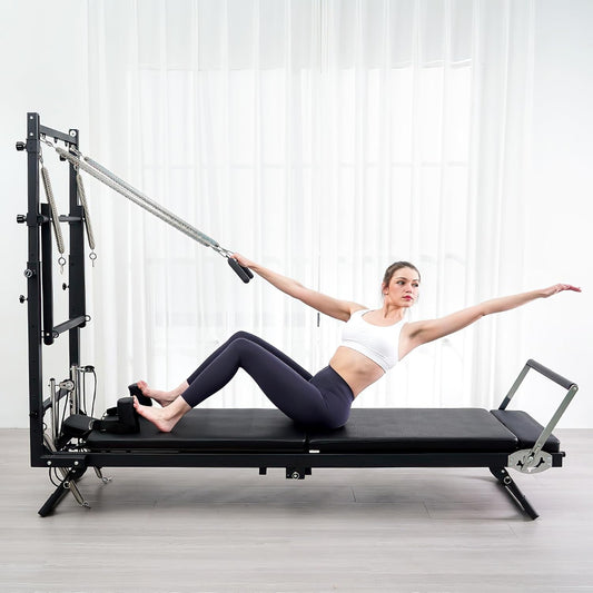 Pilates Reformer, 92" Reformer Pilates Machine with Tower, Adjustable Pilates Equipment for Home Workout, Includes Pilates Tower, Jumpboard
