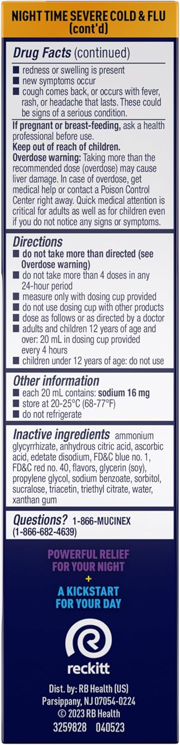 Mucinex Maximum Strength Fast-Max Cold & Flu and Nightshift, All-in-One Multi Symptom Relief Liquid, 6 Fl Oz - 2 Count (Pack of 1)