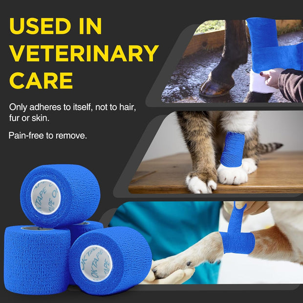 OK TAPE 12 Rolls Self Adhesive Bandage Wrap, Elastic Athletic Tape, Self Stick Bandage Tape, Vet Wrap, Medical Wrap for Wrist, Feet, 2" x 5 Yards - Black