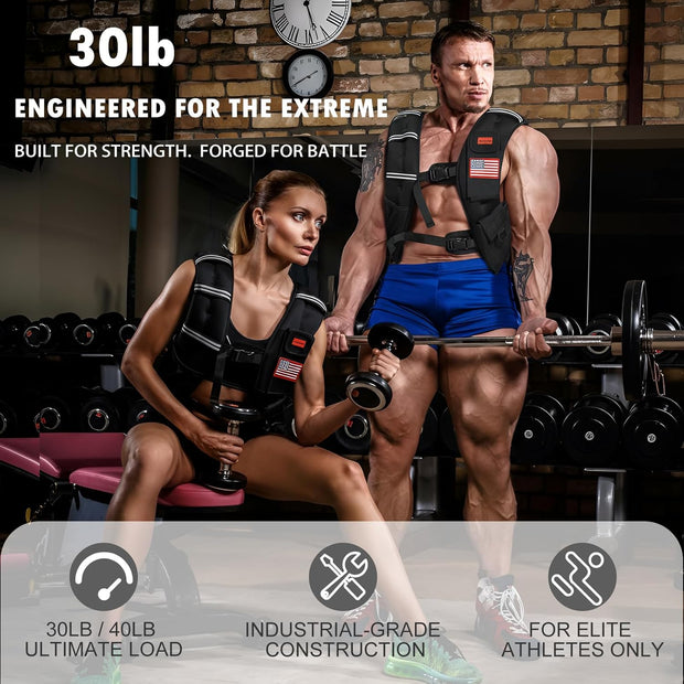 Weighted Vest for Woman and Men, 8lbs/12lbs/16lbs/20lbs/30lbs/40lbs Odorless Adjustable Straps Size Walking Vest,Running Vest with Underarm Buckle, Breathable Mesh Shoulder Pain Relief, Strength Training HIIT