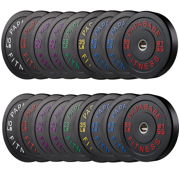 Papababe Weight Plates, 2-Inch Weights Plates Set, Floor Protective Rubber Weight Plates, 10-600lbs Bumper Plates for Barbell Strength Training & Weightlifting (Single/Pair/Full Set)