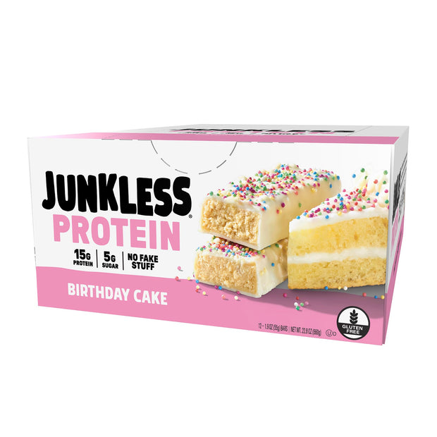 JUNKLESS Protein Bars - Cookies & Cream - 15g Protein, No Added Sugar, Gluten Free, High Fiber, Delicious Taste and Texture, Satisfying, Healthy Snack for Energy - 12 Bars