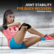 PreCut Kinesiology Tape for Knees, 12 PCS Waterproof KTQUICK Knee Tape for Knee Pain Relief Pre Cut, Original Cotton Athletic Knee Tape, Waterproof & Hypoallergenic Latex-Free for Sports (Black)