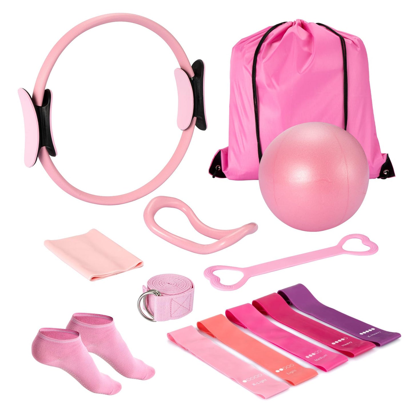 Ideal Swan Pilates Ring Essentials Kit for Women, Home Workout Equipment Set with 9.8” Ball, Resistance Bands, Accessories, Pilates Set for Legs Arms and Thighs（13 PCS）