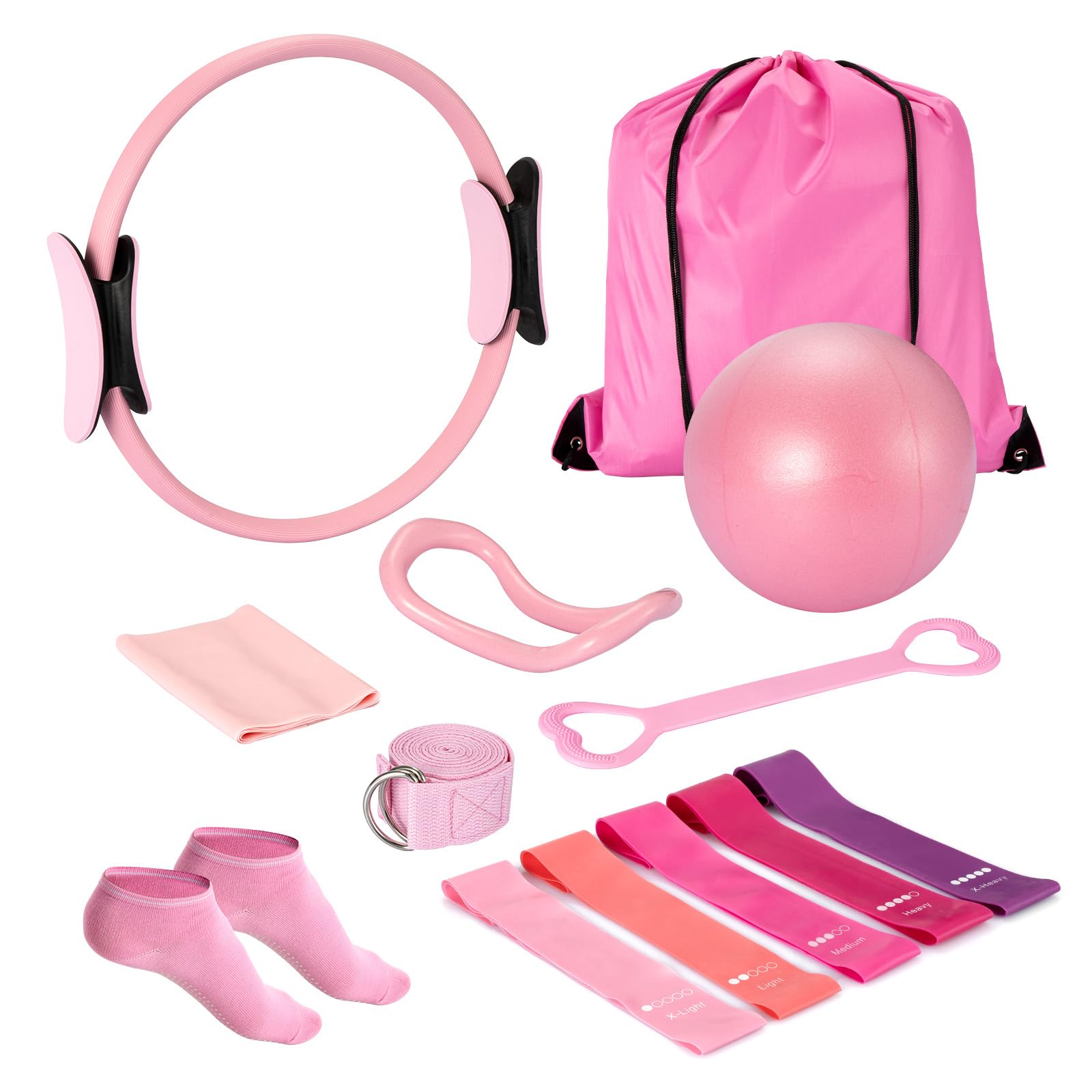 Ideal Swan Pilates Ring Essentials Kit for Women, Home Workout Equipment Set with 9.8” Ball, Resistance Bands, Accessories, Pilates Set for Legs Arms and Thighs（13 PCS）