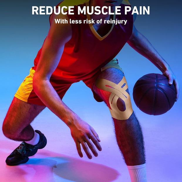 PreCut Kinesiology Tape for Knees, 12 PCS Waterproof KTQUICK Knee Tape for Knee Pain Relief Pre Cut, Original Cotton Athletic Knee Tape, Waterproof & Hypoallergenic Latex-Free for Sports (Black)