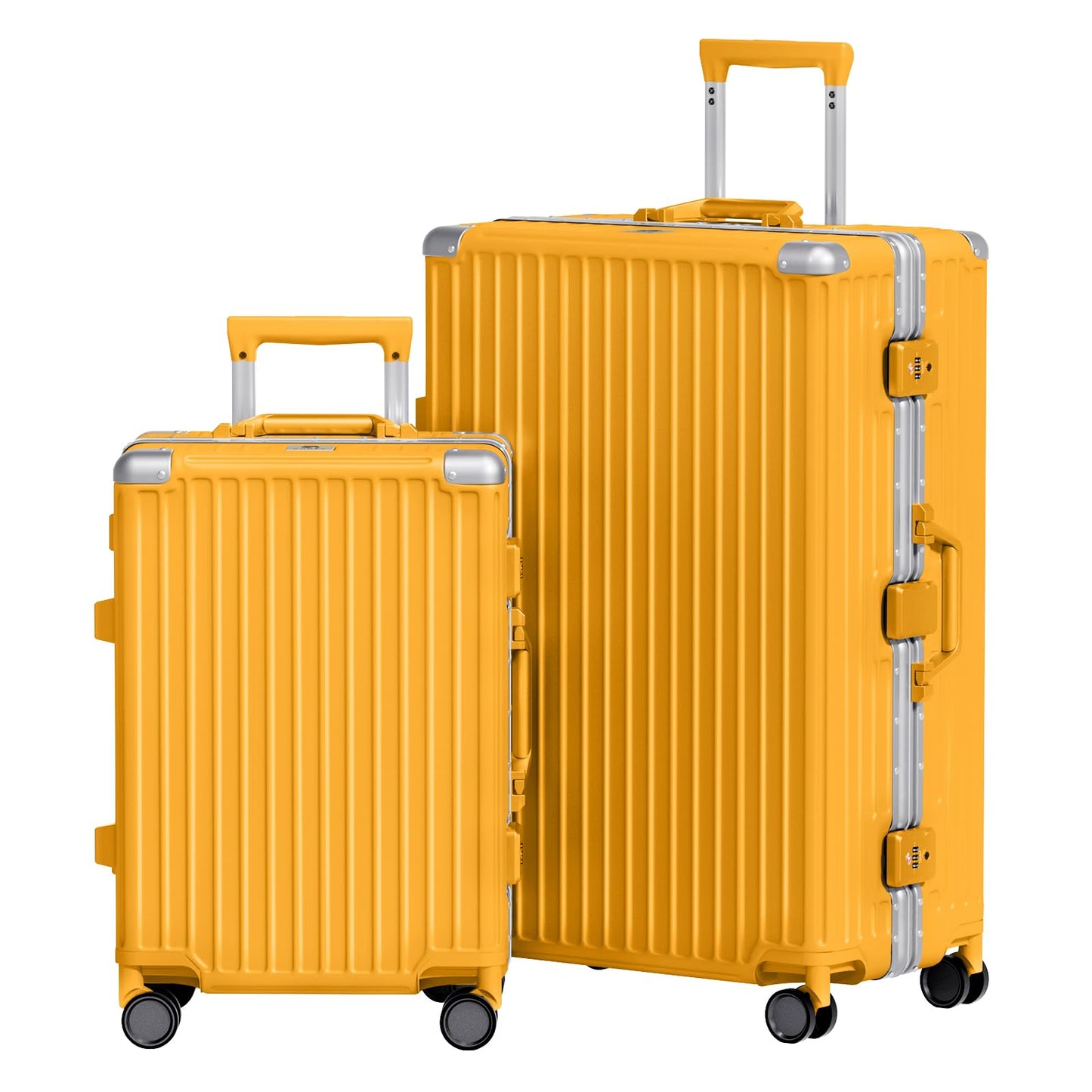 AnyZip Luggage Sets 2 Piece Aluminum Frame Carry On and Checked Suitcase PC ABS Hard Shell TSA Lock No Zipper(Silver, 20/28)