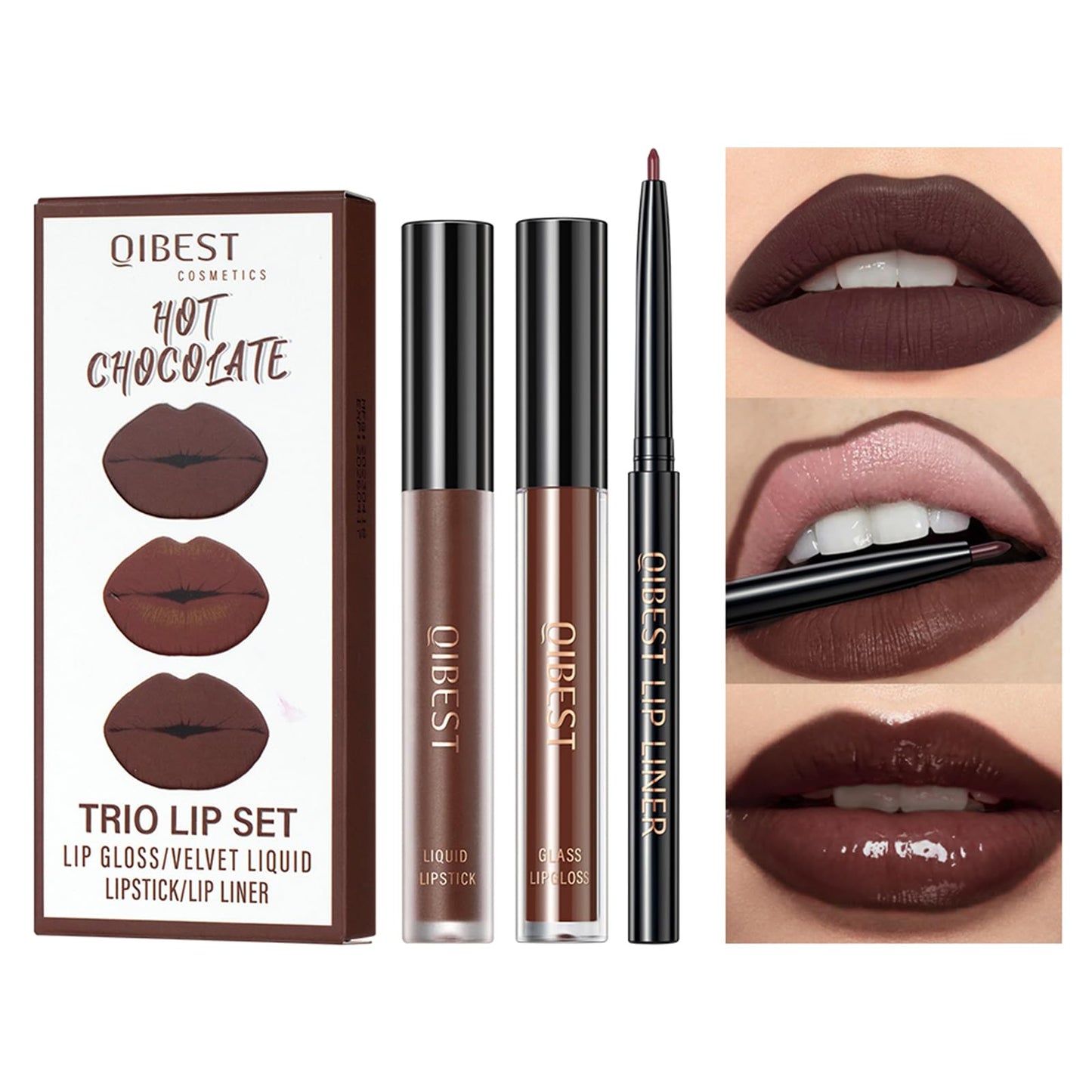 QiBest 7Pcs Matte Liquid Lipstick + 1Pcs Lip Plumper Makeup Set Kit, Pigmented Long Lasting Lip Gloss Set, Velvet Waterproof Halloween Lip Makeup Valentine's Gift Sets for Girls and Women