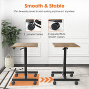 Sweetcrispy Small Mobile Standing Desk, Rolling Laptop Computer Carts, Portable Laptop Desk with Wheels, Adjustable Height Table for Home Office, Rust Brown
