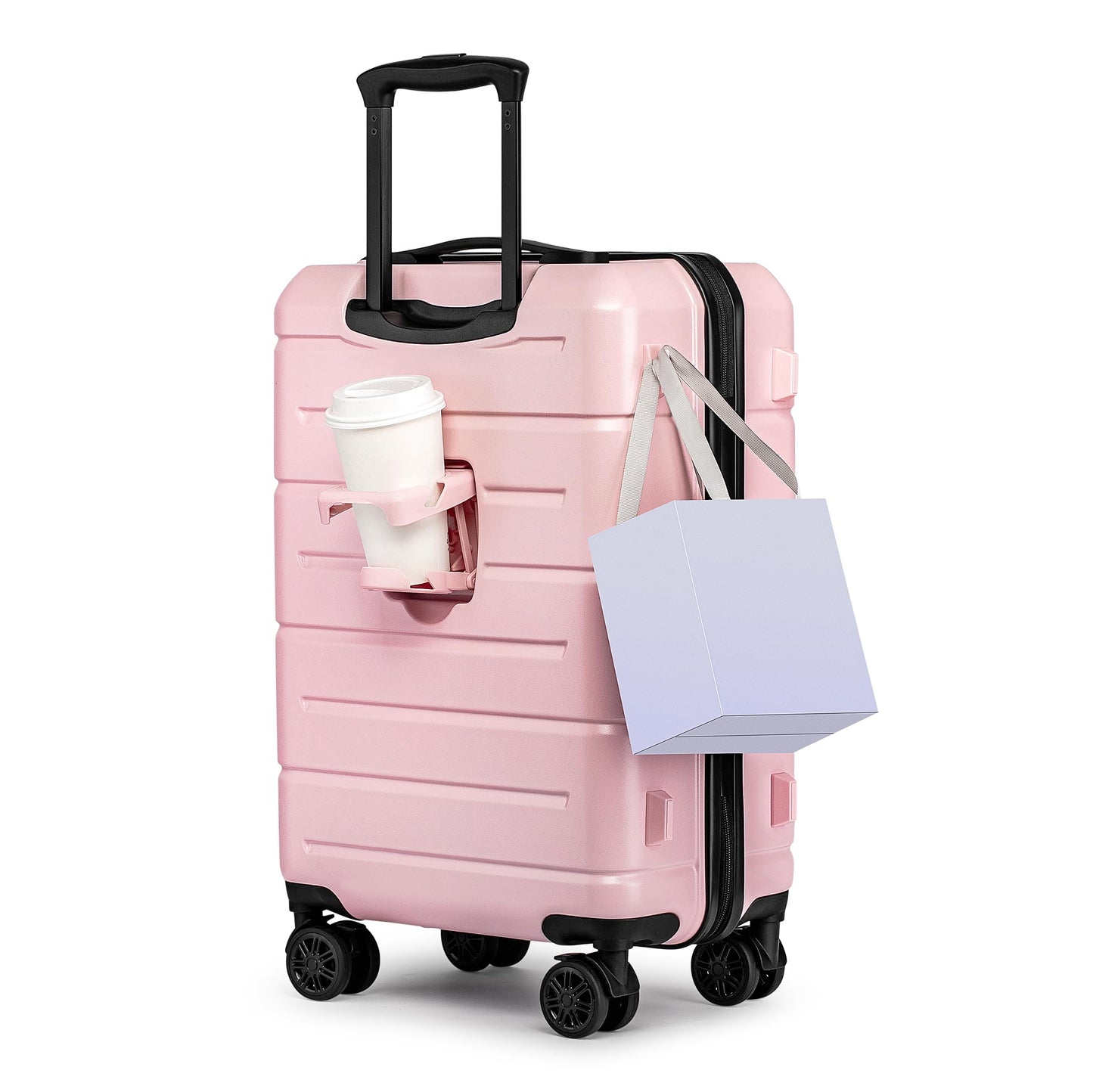 KYME Luggage Sets 2 Piece Hardshell 22"/26" Suitcase with Spinner Wheels Hardside Suitcases Sets with TSA Lock Lightweight Travel Luggage Set with Cup Holder for Women Pink