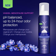 Vagisil Menopause Support Probiotic Mousse Wash, pH Balanced for Mature Microbiome, 24 Hour Freshness, Light Botanical Scent, Gentle Formula For Mature Skin, Sulfate-Free, 6 oz