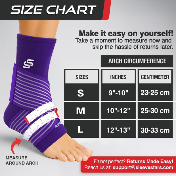 Sleeve Stars Ankle Brace for Women & Men, Ankle Wrap for Sprain, Compression Sleeve for Plantar Fasciitis Relief, Easy Customizable Support: w/ Removable Strap (Single/M:10"-12"/Black)
