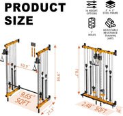 Wall-Mounted Folding Smith Machine Home Gym, All-in-One Compact Power Cage & Cable Pulley Trainer with 125–250LB Dual-User Resistance Band System for Home, Garage, Basement Fitness
