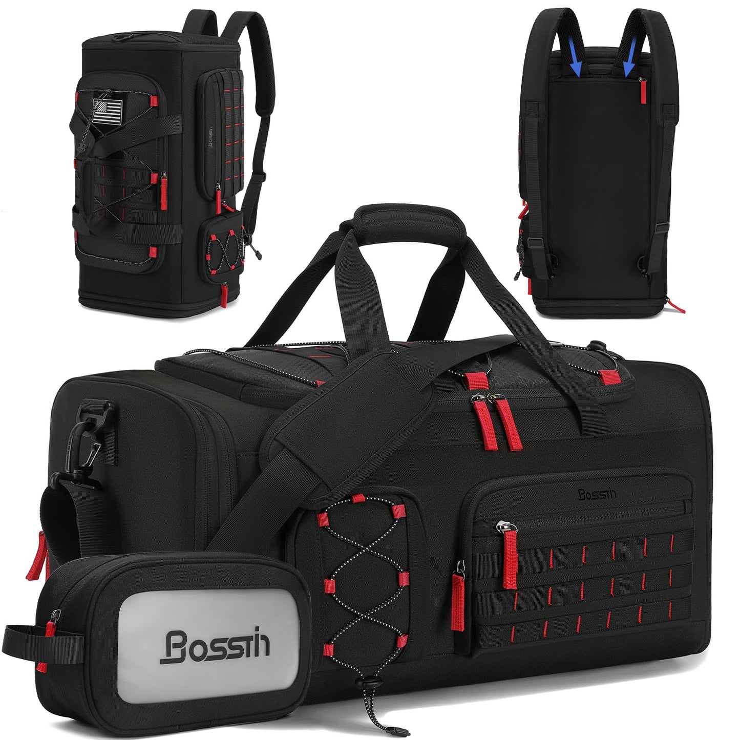 Bosstin Gym Bag for Men & Women, 45L Travel Duffle Sports Duffel Bag Gym Weekender Overnight Backpack with Shoe Compartment (Grey)