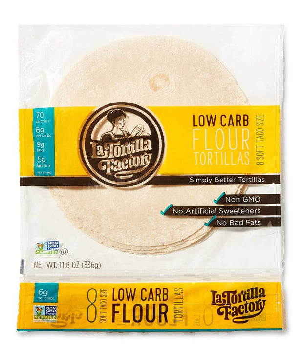 La Tortilla Factory Low Carb Flour Tortillas, 6g Net Carbs, 70 Calories, Non-GMO, Soft Taco Size - 7", 8-Count, 11.8 oz