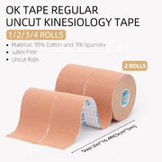 OK TAPE Kinesiology Tape, Regular Original Cotton Elastic Athletic Tape for Support and Recovery, Sports Tape, 2in×16.4ft Uncut Roll - Pink