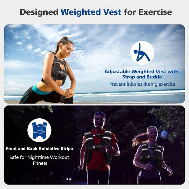 Weighted Vest for Woman Men,6lb/8lb/12lb/16lb/20Lb/25lb Weight Vest with Reflective Stripe Adjustable Buckle Strap Back Pocket Workout Strength Training Walking Jogging Running