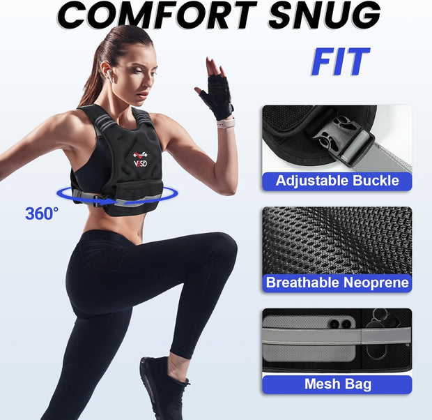 VBSD Adjustable Weighted Vest for Women Men 4-10lb/11-20lb/20-32lb Vest with 6 Ironsand Weights Body Weight Vest with Reflective Strip for Running Walking Strength Training Workouts