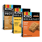 KIND Breakfast Bars, Variety Pack, Honey Oat, Almond Butter, and Peanut Butter, Healthy Snacks, Gluten Free, 3-8g Protein, 18 Count