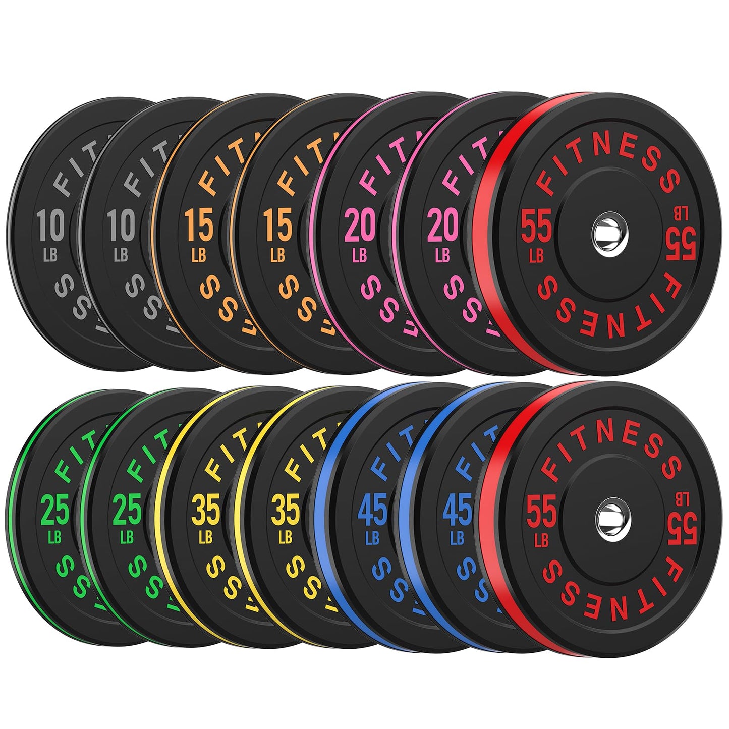 2 Inch Bumper Plates，10-500lbs，Barbell Rubber Olympic Weight Plates Set for Home Gym, Strength Training & Weight Lifting, Multiple Options Colors