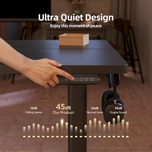 INNOVAR Electric Standing Desk, Adjustable Height Stand up Desks, 48 x 24 Inches Sit Stand up Desk for Home Office Computing, 3-Preset Memory Height Ergonomic Rising Desks, Black