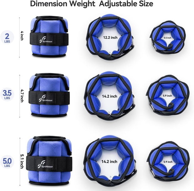 Sportneer Upgrade Adjustable Ankle and Wrist Weights for Women and Men 1-7 lbs / 1-10 lbs Set | Comfortable, Secure Fit for Walking, Running, Fitness, Physical Therapy, Home Gym